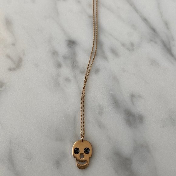 14K gold skull with black diamond eye necklace - Picture 1 of 6